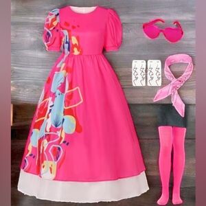 Weird Barbie Inspired Doll Costume Adult Kate Cosplay Hot Pink Puff Sleeves, XL
